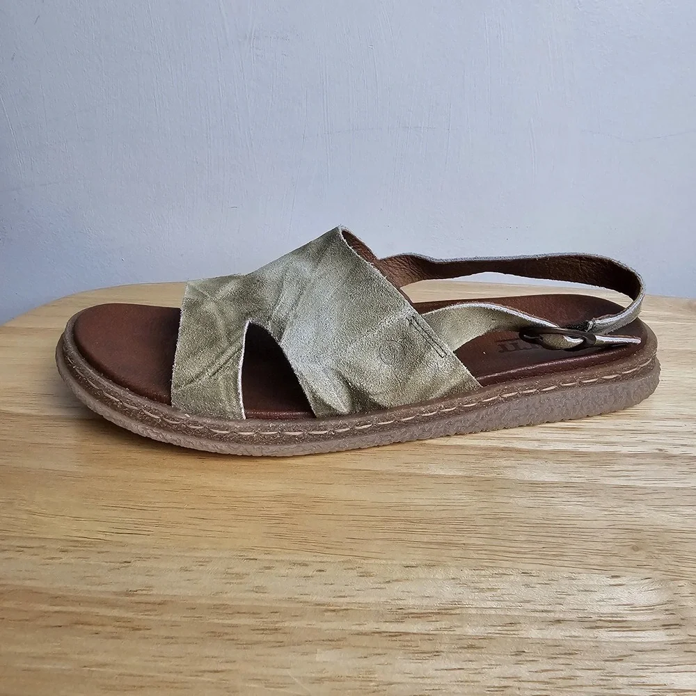 Born Womens Carah Suede Cut-Out Peep-Toe Slingback Sandals Olive Womens‎ Sz 9 M